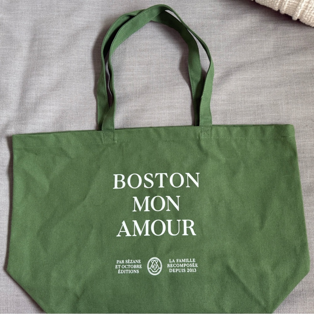 Sézane Boston Mon Amour Tote Bag Green Canvas Paris France Limited Edition Eco